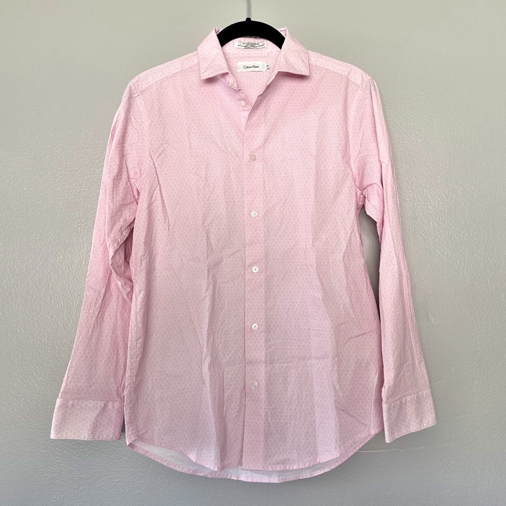 Calvin Klein Pink Printed Button Down Shirt Long Sleeve size 16 regular